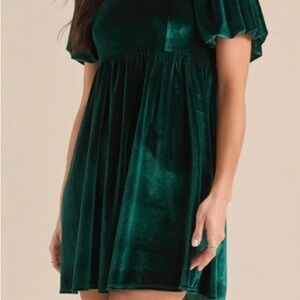 Altar’d State Emerald Babydoll Velvet Dress Size Small